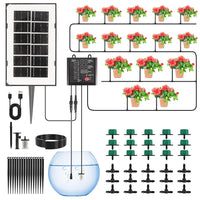 2 x RAW Customer Returns Solar Irrigation Set, FOOING Garden Irrigation System, Irrigation Systems with Dripping Hose, for Garden, Balcony with 12 Irrigation Modes and 15m Dripping Hose - RRP €40.72