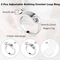 1 x Brand New Dimeho 2pcs Adjustable Knitting Loop Metal Hook Ring Silver Set Woven Rings Accessories Holder Finger Open Guide Yarn with Box DIY Craft Hand Line - RRP €19.2