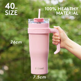 1 x RAW Customer Returns Autsel 1200ml with handle and straw lid vacuum insulated travel bottle made of high-quality stainless steel for hot and cold pink - RRP €33.54