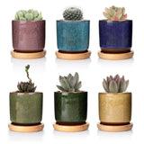 1 x RAW Customer Returns T4U 6.3cm Ceramic Succulent Pots Cactus Plant Pots Mini Flower Pots Ice Crack Higher Series 6 Colors Set with Saucer - RRP €22.31