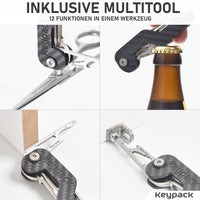 1 x RAW Customer Returns Keypack Key Organizer with 12-in-1 Multitool Key holder for up to 16 keys Keychain Carbon key case - RRP €29.15