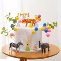 1 x Brand New Cake Decoration Safari Jungle Cake Topper Animal Party Decorations Elephants, Tigers and Zebras with Mini Birthday Party Hat Color Balloons Cake Toppers Happy Birthday Cake Toppers 3 Tier  - RRP €12.1