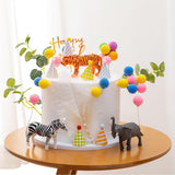 1 x Brand New Cake Decoration Safari Jungle Cake Topper Animal Party Decorations Elephants, Tigers and Zebras with Mini Birthday Party Hat Color Balloons Cake Toppers Happy Birthday Cake Toppers 3 Tier  - RRP €12.1