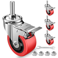 1 x RAW Customer Returns HomeGoGo swivel castors 75 mm, handle castors with double safety lock, robust transport castors, made of polyurethane rubber coating, silent furniture castors with brake, 500 kg total load capacity - RRP €40.24