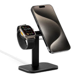 1 x RAW Customer Returns QinCoon Cell Phone Stand for MagSafe Charger, 2 in 1 Adjustable Aluminum Table Mount Holder for iPhone and Apple Watch Charger Not Included Black  - RRP €30.24