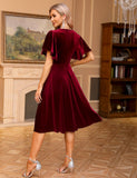 1 x RAW Customer Returns bridesmay 1950s Vintage Evening Dresses Elegant for Wedding Flared Sleeve Festive Dresses Wedding Guest Cocktail Party Dress Christmas Burgundy Red L - RRP €46.38