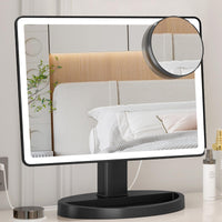 1 x RAW Customer Returns Large illuminated makeup mirror XL model - 3 color lighting modes illuminated mirror with 88 LEDs, 360 rotating touch screen and 10x magnification, table cosmetic mirror, black - RRP €42.99