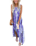 1 x RAW Customer Returns AUSELILY Women s Sleeveless Maxi Dresses Summer Casual Dresses Beach Dress Women s Long with Pockets Dye Plaid Blue Purple M - RRP €25.49