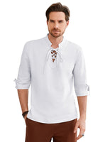 1 x Brand New Pirate shirt men s V-neck with drawstring 3 4 sleeves medieval Victorian shirt white M - RRP €40.33