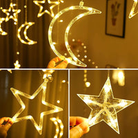 2 x RAW Customer Returns 138 LED Ramadan Light Star Moon Fairy Lights, 3.5m LED Star Moon Curtain Light, LED Fairy Lights Moon Stars with 8 Flashing Modes Remote Control, Battery USB Powered Fairy Lights - RRP €39.58