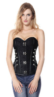 1 x RAW Customer Returns Charmian Women s Steampunk Gothic Spiral Steel Boned Brocade Waist Cincher Overbust Corset with Chains Black Small - RRP €84.0