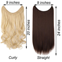 1 x Brand New Secret Thread in Hair Extensions Straight Curly Wavy Hair Extension Long Bobble Blonde Brown Black Color for Women 20 Curly - Dark Brown and Ash Blonde - RRP €7.33