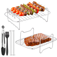 1 x RAW Customer Returns BEZORR 2-piece air fryer rack, reusable double hot air fryer accessories, grill rack made of 304 stainless steel, 4 skewers, 1 oil brush, 1 anti-scald clip for 3.7 Qt-4.2 Qt air fryers - RRP €14.99