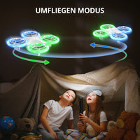 1 x RAW Customer Returns TOMZON Mini Drone for Kids, Blue and Green LED Lights, RC Quadcopter with 2 Batteries, Headless Mode, Throw Go 3D Flip Rotation Circular Flight for Beginners Kids - RRP €30.24