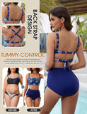 1 x RAW Customer Returns UMIPUBO Bikini Women Set Tummy Control High Waist Swimwear Push Up Bikinis Drawstring Side Two Piece Swimsuit V Neck Swimsuit Blue, XL  - RRP €32.21