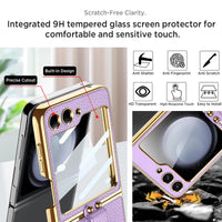 1 x RAW Customer Returns Miimall Leather Case Compatible with Samsung Galaxy Z Flip 6 Case with Strap, Z Flip 6 Case with Ring Kickstand HD Screen Protector Electroplated Frame Shockproof Protective Case for Galaxy Flip 6-Purple - RRP €26.89