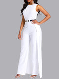 1 x RAW Customer Returns VERWIN Women s Patchwork Overlay Embellished Solid Color High Waist Sleeveless Jumpsuit White Medium - RRP €41.99