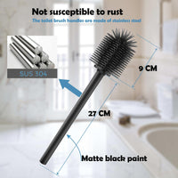 1 x RAW Customer Returns WAVEWO toilet brush silicone toilet brush 2 sets, 3 replacement brush heads, long stainless steel handles, suitable for bathroom, toilet brush diameter 7 cm TPR matte black  - RRP €23.99