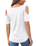 1 x RAW Customer Returns BeLuring Women s Summer Tunic T-Shirt with V-Neck and Off Shoulder White XL - RRP €23.99