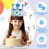 16 x Brand New Obrjoyfly Adjustable Birthday Crown, Unisex Birthday Crown Hat for Kids, Meaningful Crown to Decorate with Interchangeable Number 0-9 Grey Blue  - RRP €116.0