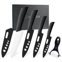 1 x RAW Customer Returns CORESLUX ceramic knife set, 4 ceramic kitchen knives set with 1 peeler, non-stick coating, sharp, chef s knife, ceramic knife set for cutting fruit, vegetables, meat white  - RRP €23.99