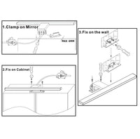 1 x RAW Customer Returns Aourow LED Bathroom Mirror Lamp 5W 230V 500lm, Waterproof IP44 30cm, 3 in 1, Fix on the Mirror on the Cabinet on the Wall, Neutral White Light 4000K, Against Fog Stainless Steel, 300x105x40mm - RRP €22.99