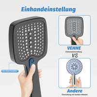 10 x RAW Customer Returns VEHHE shower head with 3 jet types, one-hand adjustment hand shower with anti-limescale nozzle, water-saving shower head black - RRP €151.7