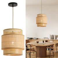 1 x RAW Customer Returns FORCOSO Rattan Lamp, Boho Hanging Lamp Vintage 29 cm, E27 Pendant Light Rattan max.60W, Ceiling Lamp Rattan Hanging Light for Dining Table Living Room Bedroom Dining Room Hallway Kitchen - Brown - RRP €59.99