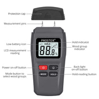 60 x Brand New Proster Digital Moisture Meter Humidity Meter Wood Moisture Meter LCD Backlight with Battery Wood Moisture Meter for Wood Firewood Walls Paper Floor -Gray - RRP €1112.4