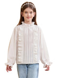 1 x RAW Customer Returns maoo garden White Blouse Girl Peter Pan Ruffle Long Sleeve Button Up Uniform Clothing Shirts, White, 14 Years - RRP €28.9