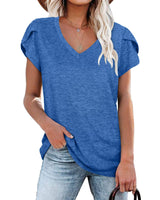 1 x Brand New PLOKNRD Tops for Women Summer Short Sleeve Tops V-Neck for Women Blue, S  - RRP €21.99