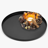 1 x RAW Customer Returns Yvttve Round Tray Black Made of Metal with Anti-Slip Serving Tray Decorative Plate Decorative Tray Matt and Decorative Bowl 32 cm, Black  - RRP €24.16