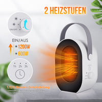 1 x RAW Customer Returns Fan Heater Energy Saving Small Heater 1200W 600W Heating Electric 70 Wind Blowing Range Overheating Protection Small Ceramic Radiant Heater with Timer Heater for Office Living Room Bedroom - RRP €24.53