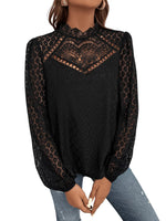 1 x RAW Customer Returns GORGLITTER Women s Elegant Blouses Stand-Up Collar Top Shirt Blouse Long Sleeve Lace Tunic Blouse with Lantern Sleeves Black M - RRP €30.24