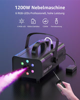 1 x RAW Customer Returns Fog machine, U King 1200W LED light fog machine with radio remote control, 6 color controllable lights portable suitable for Christmas Halloween party wedding celebrations stage performances - RRP €82.99