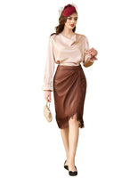 1 x RAW Customer Returns Women s Pencil Skirt with Slit PU Leather Skirt High Waist Sheath Skirt Rockabilly Skirt Party Brown M - RRP €32.35