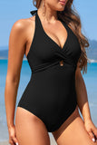 1 x RAW Customer Returns SHEKINI One Piece Swimsuit for Women Deep V Neck Cross Ties-up One Piece Swimsuit Elegant Adjustable Halter Slim Monokini Beachwear S,Black  - RRP €32.12