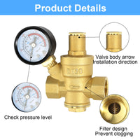 1 x RAW Customer Returns Pressure reducer water 3 4 inch DN20 with pressure gauge, made of 100 high hardness brass, adjustable pressure reducer for water pressure valve, water pressure reducer, water pressure reducer boiler - RRP €19.99