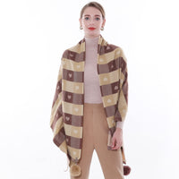 1 x Brand New SWAT PANY Scarves and shawls for women Khaki and Brown Pashmina shawl Warm Stole Winter Long Large Love The Style with hairball  - RRP €23.99