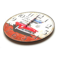 1 x RAW Customer Returns LOHAS HOME 30CM Wooden Wall Clock Silent Non-ticking for Kitchen Office Living Room and Bedroom Red Vintage Car  - RRP €15.73