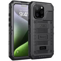 1 x RAW Customer Returns Beeasy for iPhone 15 Pro Case Waterproof Outdoor Shockproof Metal Protective Case, Military 360 Degree Armor Case Dustproof with Screen Protector Robust Hardcase Heavy Duty Cell Phone Case 6.1 , Black - RRP €33.92