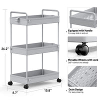 1 x RAW Customer Returns SOLEJAZZ 3-Tier Storage Cart Sliding Pull-out Cart Mobile Storage Shelf Organizer for Kitchen, Bathroom, Laundry, Bedroom, Narrow Places, Gray - RRP €26.36