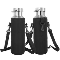 5 x Brand New 1L Neoprene Water Bottle Sleeve, Bottle Holder Bag with Detachable Shoulder Strap for Outdoor Hiking Travel, Fitness, Work, School Outdoor Sports Water Bottle Thermal Holder Bag Black Blue  - RRP €180.0