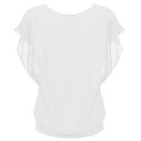 1 x RAW Customer Returns Zeagoo Chiffon Top Women s Short Sleeve Bat Shirt Summer Festive Blouses Loose Casual Fashion White S - RRP €29.23