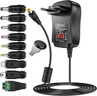 1 x RAW Customer Returns PChero 30W Universal AC DC Adapter Switching Power Supply with 9pcs Adapter Tips, includes Mini Micro USB plug, for 3V to 12V household electronics and LED strips - 2000mA max - RRP €18.55