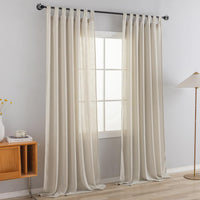 1 x RAW Customer Returns VOILYBIRD Curtain Tab-Top Curtain Set of 2 for Living Room Linen Blend Fabric Beige, H220 x W140 cm  - RRP €34.26