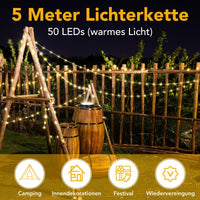 1 x RAW Customer Returns Lepwings camping lamp solar with 5M 50 LED fairy lights, camping lantern portable with 4000mAh battery-operated power bank, dimmable tent lamp IP54 waterproof, solar light for indoor and outdoor use - RRP €27.99