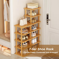 1 x RAW Customer Returns GAESHOW 7-layer shoe rack, narrow and high wood, shoe rack for entrance, corner shoe rack, bamboo shoe rack for entrance, living room, bedroom, space-saving, 25 x 23 x 115cm - RRP €37.99