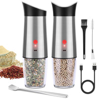 1 x RAW Customer Returns BlumWay Electric Salt and Pepper Mill Set of 2 with USB Charging and LED Light, Automatic Spice Mill, Pepper and Salt Mill Set, Adjustable Grinding Coarseness and Refillable Spice Container - RRP €48.4