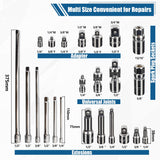 1 x RAW Customer Returns CCLIFE 23pc socket extension set 1 4 3 8 1 2 ratchet ratchet connecting parts including socket adapter universal joint spark plug socket Cr-V - RRP €40.85